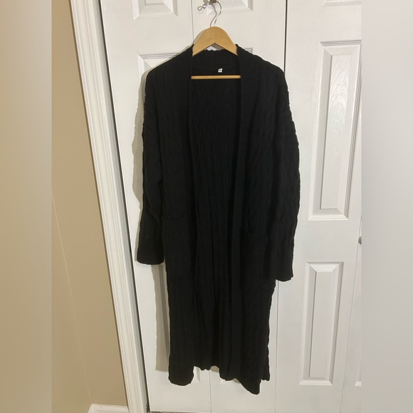 Black Cable Knit Long Cardigan with Pockets Size 5X - Picture 1 of 5